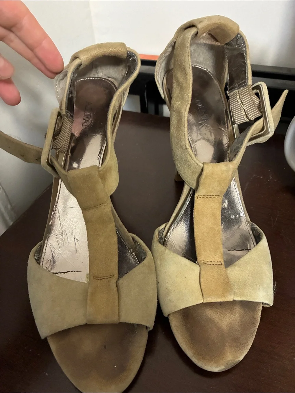 Alfani Tan Suede T-Strap Block Heel Sandals